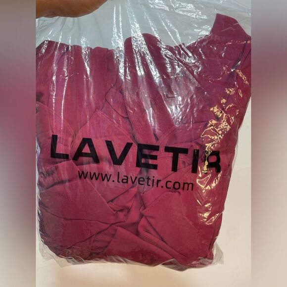 Lavetir A-Line V-Neck Half Sleeves Split Side Chiffon Mulberry Bridesmaid Dress - Picture 12 of 13